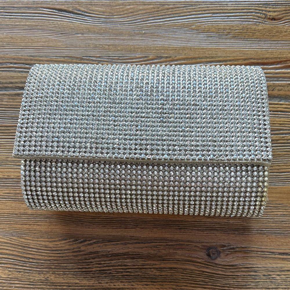 Sparkling Rhinestone Gold Clutch With Gold Chain - Picture 3 of 10
